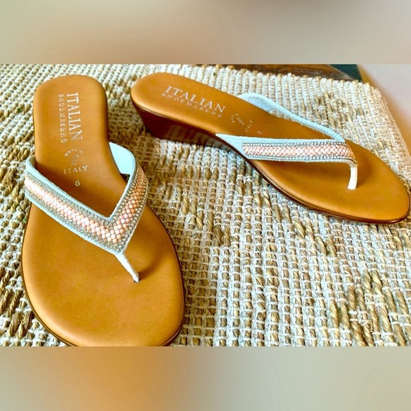 Italian Shoemakers Tan and Peach Wedge Sandals - Picture 5 of 14